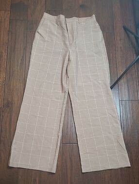 Bailey 44 Brown/Tan & White Windowpane Wide-Leg Pants size Large